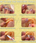 Piercing Taper Ball Grabber Tool Set 14G 16G 18G 20G Stainless Steel For Easy Jewelry Change Threadless Insertion Pin And Screw On Insertion Pin Reacher Tool For Safe Flat Back Earrings Ear Nose Navel Lip Piercings Kit step-by-step use instructions.