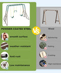 Backyard Swing Set Built Tough With Monkey Bars Trapeze Bar And Two Belt Swings Heavy Duty Metal Playground For Kids Outdoor Jungle Gym In Green And Brown Weather Resistant Powder Coated Steel vs Wood Swing Set Comparison Chart
