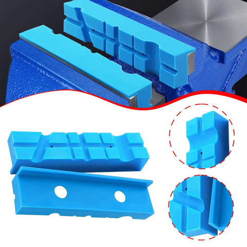 Two Pack Rubber Vise Jaw Pads With Multi Groove Textured Inserts For Bench Vise Clamps And Tools, Universal Fit, Scratch Resistant Rubber Jaw Covers