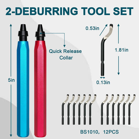 2 Pack Deburring Tool Set With 12 BS1010 HSS Blades And Dual Handles, Includes Storage Box, Perfect For 3D Printing Edges