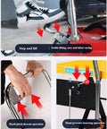 Heavy Duty Hydraulic Scissor Lift Table With Manual Adjustable Height Lever showing step lift mechanism and hand operations.