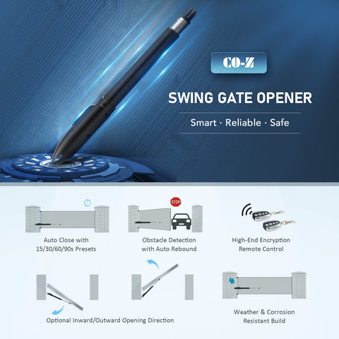 Automatic Swing Gate Opener Kit For Driveways Up To 660 Lb And 18 Ft with features like obstacle detection and remote control