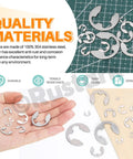 Stainless Steel E Clip External Retaining Ring Set 211Pcs Assortment In 14 Sizes With Tweezers 304 Grade Circlip Kit shown on table