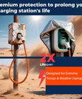 Heavy Duty EV Charger Cover For Tesla Wall Connector And Level 2 Plug With Rock Solid Buckle Straps shielding charging stations from weather.