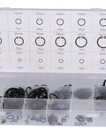 Alloy Steel Snap Ring Kit 300 Piece Universal Retaining Clamp Ring Set For Automotive Repairs And Home Projects Durable And Flexible High Tensile Strength For Quick Fixes with plastic box and size chart