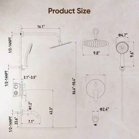 Heavy Duty Brushed Gold Shower System With 10 Inch Rain Shower Head And Tub Spout Solid Brass Faucet Set Built Different Zero Plastic All Metal Bath Setup Badass Quality