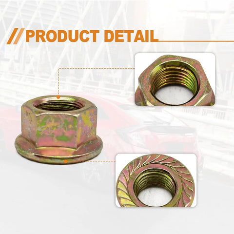 Thirty Piece Heavy Duty Exhaust Serrated Spin Hex Lock Nuts M10x1.25 close-up view showcasing detailed serration and hex shape.