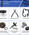 Beefy Worm Gear Kit For 5 Qt And 6 Qt Stand Mixers Replacement Parts with beveled gears, gasket, retaining ring pliers, model numbers.