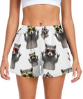 Cool Raccoons Wearing Sunglasses Womens Athletic Shorts 4 Way Stretch Quick Dry Breathable Beach Workout Shorts Size Small
