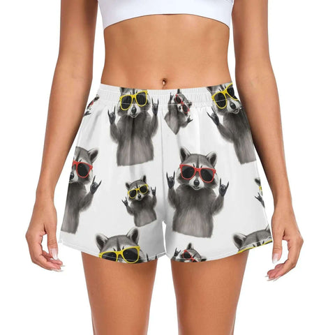 Cool Raccoons Wearing Sunglasses Womens Athletic Shorts 4 Way Stretch Quick Dry Breathable Beach Workout Shorts Size Small