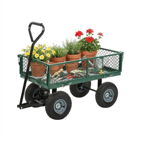 Heavy Duty 500 Lb Capacity Mesh Steel Garden Cart Folding Utility Wagon With Removable Sides Your Go To Beach Lawn Yard And Landscape Workhorse Deep Green carrying flower pots