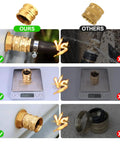 Garden Hose Adapter Female To Female 3/4 Inch GHT Brass Connector, Double Female Hose Fittings With Washers And PTFE Tape, Rustproof, No Fuss Easy Install For Outdoor Watering And DIY Plumbing showing brass connector comparison and fit