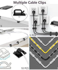 327 Piece Cable Management Kit With Cord Protectors, Cable Clips, Cord Holders, Organizer Straps, Zip Ties And Mounts For Computer Desk, Home Office And TV Setup, DIY Cable Cleanup Made Simple showing cable clips in multiple setups and configurations.