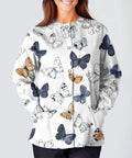 Slick Long Sleeve Women Scrub Jacket And Nurse Uniform Coat With Killer Pockets Plus Size Healthcare Top, butterfly print design.