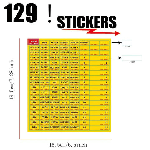 129 Waterproof Fuse Box Labels For Electrical Panels, Easy To Read Circuit Breaker Labels In Yellow, Durable Die Cut Panel Stickers