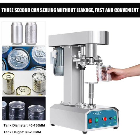 Industrial Grade Automatic Can Capping Machine Electric Vacuum Sealer For Round Cans And Jars in use, sealing a jar.