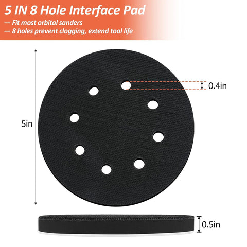 Mkobon 4-pack 5-inch 8-hole black foam sanding pads with hook-and-loop backing for orbital sander
