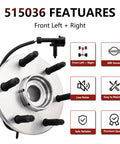 Front Wheel Hub Bearing Assembly 515036 Pair For Chevy Silverado 1500 Suburban Express Avalanche Tahoe 2002 Through 2006 GMC Sierra Yukon Savana Cadillac Escalade ESV EXT 4WD with ABS sensor shown.