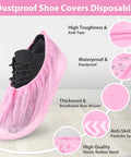 100 Pack Disposable Indoor Shoe Covers Non Slip Durable Recyclable Non Woven Booties One Size Fits All Pink
