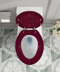 Top view of a burgundy toilet seat elongated resin for bathroom, fitting standard toilets with decorative design.