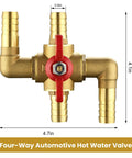 4 Way Automotive Heating Water Valve With 5/8 Inch Solid Brass Build And Manual Control For Vehicle Heater AC coolant flow 4.7x4.1in