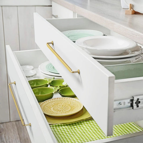 Gold Cabinet Pulls 7.5 Inch 10 Pack Zinc Alloy Handles For Kitchen Cabinets and Dresser Drawers installed on white drawer