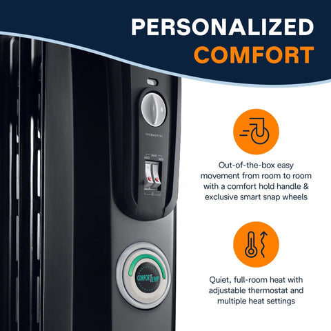 Oil Filled Radiator Space Heater 1500W With ComfortTemp Auto Thermostat, Energy Saving Portable Indoor Heater close-up