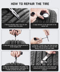 Step-by-step repair guide from Heavy Duty Tire Repair Kit 24 Piece Universal Plug And Patch Set For Cars Trucks Motorcycles ATVs SUVs RVs Trailers.