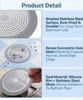 Amaxiu 2Pcs Shower Drain Hair Catcher, 3.54in/5.7in Shower Drain Cover with brushed stainless steel and silicone rim.