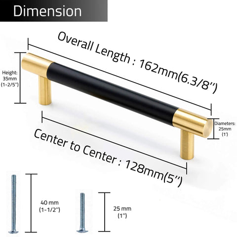 5 Inch Gold Cabinet Pulls With Black Plating Solid Brass Drawer Handles For Kitchen Cupboard Bedroom And Bathroom 128mm Wide