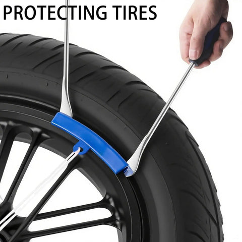 Using 14.5 Inch Steel Tire Spoons Tire Changing Kit For Motorcycle Dirt Bike Lawn Tractor Bicycle And More, showing spoon and rim protector