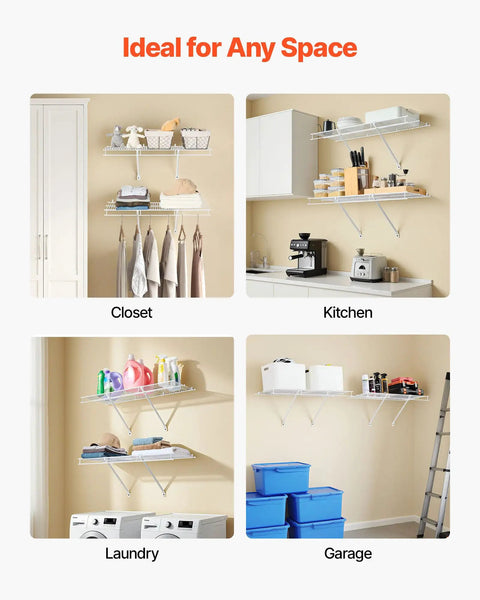 Heavy Duty Carbon Steel Wall Mounted Wire Shelf Kit Set Of 2 Built Tough Floating Rack ideal for closet, kitchen, laundry, and garage.
