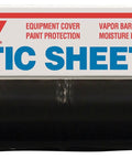 Roll of Husky plastic sheeting, black, 14x100 ft, 6 mil, labeled for equipment cover, vapor barrier, paint protection.
