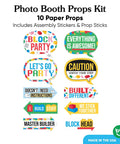 Awesome Funny Building Blocks Birthday Photo Booth Prop Kit Featuring Colorful Bricks Speech Bubbles And Arrow Signs For Super Dope Diy Party Setup Exactly Ten Pieces Chill Vibes with colorful paper props.