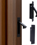 Matte Black Edge Pull Pocket Door Handles In Stainless Steel 304 With Flush Mount Design, Rust Resistant Satin Finish, mounted on a door