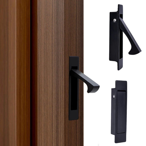 Pocket Door Privacy Lock With Edge Pull Handle For Bedroom And Bathroom Stainless Steel Recessed Matte Black Finish Two Sided Knob Fits 1 3/8 Inch To 2 3/16 Inch Doors Ideal For Hidden Pocket Doors In Moist Environments