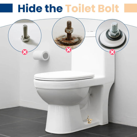 Installed on toilet, Gold Elephant Ceramic Toilet Bolt Covers, 2 Pack, Decorative Screw Caps For Most Toilet Bolts with design