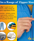 Black Nickel Zipper Repair Kit Bundle With Three Sizes Small Medium And Large No Sew Slider Replacement fixing blue jacket