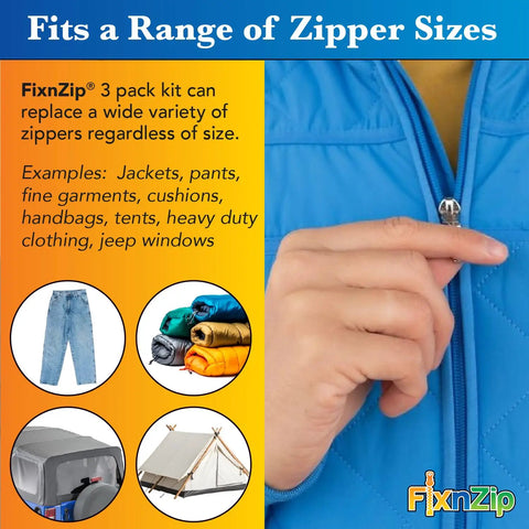 Black Nickel Zipper Repair Kit Bundle With Three Sizes Small Medium And Large No Sew Slider Replacement fixing blue jacket