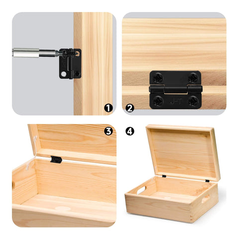 Sturdy Black Stainless Steel 1 Inch Cabinet Hinges Set Of 10 Mini Folding Butt Hinges for Wood Doors, installed on wooden box lid.