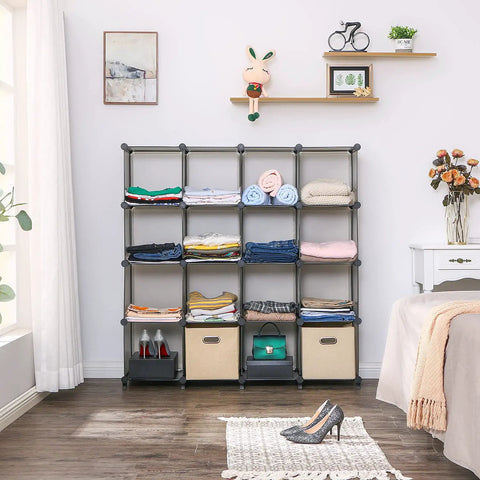 16 Cube Storage Organizer Cubby Shelving for Living Room and Kids Toys Craft Supplies Yarn Art Projects with Durable Gray Finish