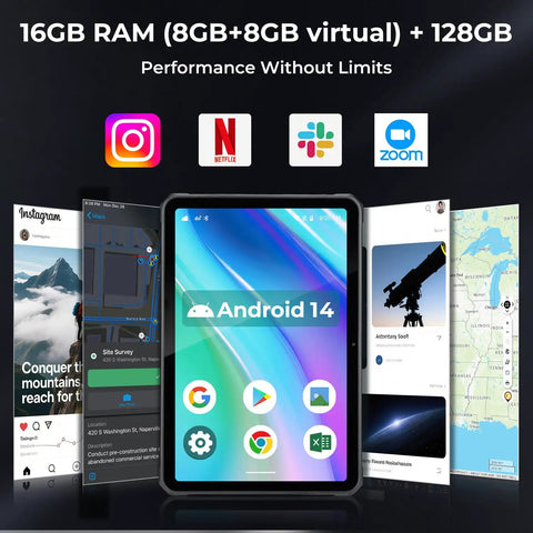 Badass Rugged Android 14 Tablet Built Different For UTV Adrenaline Rides And Gritty Job Sites Featuring Unmatched Screen Clarity And Bulletproof Drop Resistant Armor with apps and map.
