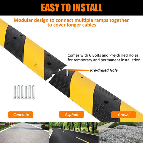 Tough As Nails Heavy Duty Rubber Speed Bumps 3.3 Feet Two Pack, Modular Traffic Hump With Built In Cable Channel Protector, Bolt Down Car Ramps For Driveway Concrete And Parking Lots