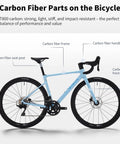 Diagram showing Ultra Lightweight Carbon Fiber Road Bike With Full Carbon Frame Fork Handlebar And Seatpost Hydraulic Disc Brakes Shimano 105 R7100 24 Speed Drivetrain Adult Racing Bicycle For Street Rides White 56cm components.