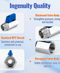 Two Pack Half Inch Mini Ball Valve 304 Stainless Steel Water Flow Control Built Tough Male To Female NPT Threads with features.