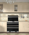 Modern kitchen with beige cabinets featuring 12 Pack Two Tone Cabinet Pulls With 3 Inch Hole Centers Brushed Nickel And Gold Zinc Alloy Square Tube Handles.