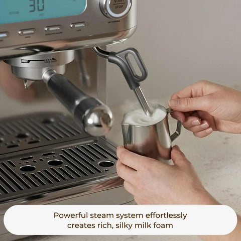 Straight Up Game Changer Espresso Machine With Built In Grinder And Genuine 20 Bar Pressure Stainless Steel Coffee Maker creating milk foam