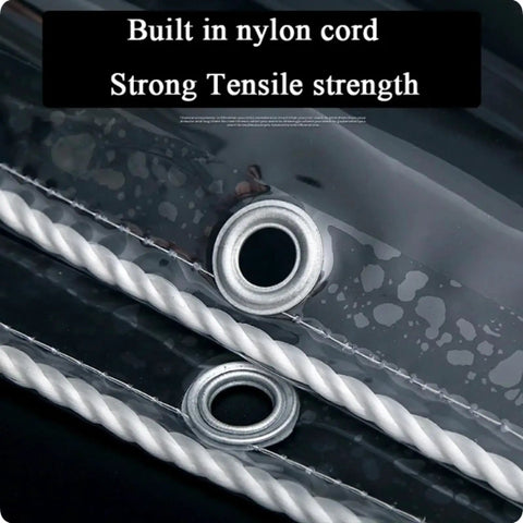 Close-up of Heavy Duty Transparent Roof Tarp For Quick Fix And Emergency Leak Coverage Tear Resistant Tarpaulin Waterproof Cover with grommets