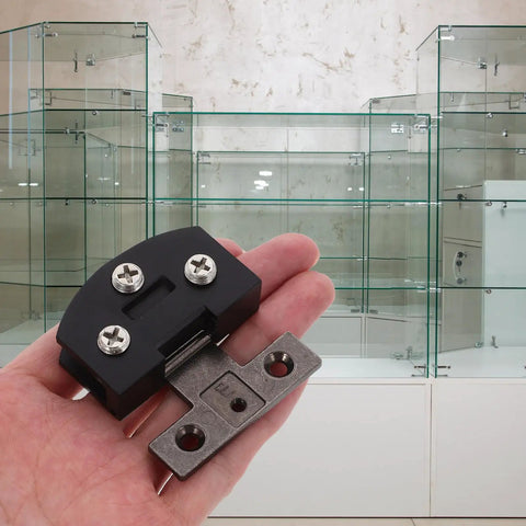 Heavy Duty Glass Door Hinges for Tempered Glass Cabinets No Drilling Required Stainless Steel Clamp Hinges With Smooth Operation Built To Last For Wine Cabinets Showcases And Display Cabinets Easy Install, black clamp hinge