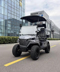 Dual Lithium Golf Carts With Built In Cup Holders Keeping Drinks Chilled Featuring Lightweight Electric Setup, gray frame and off-road tires.
